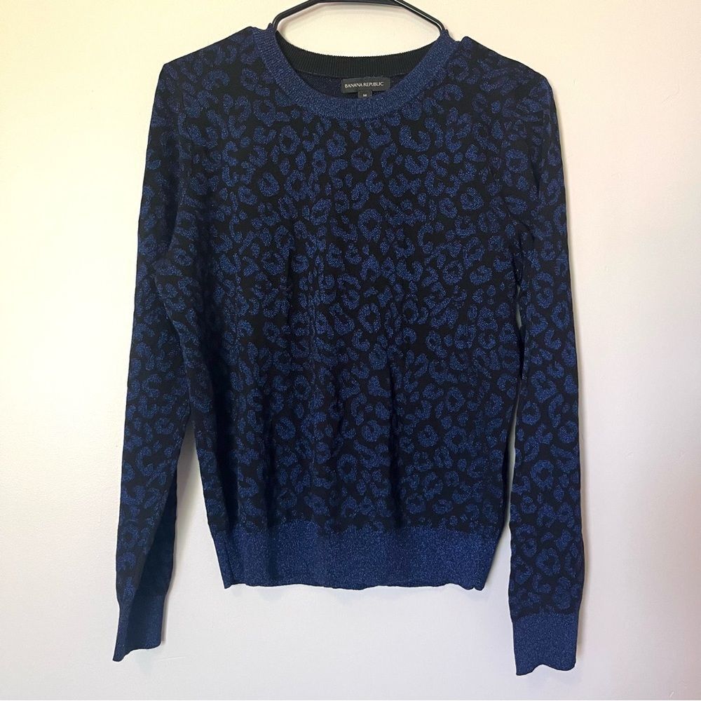 BANANA REPUBLIC Crew Neck Sparkly Animal Print Sweater Size Medium